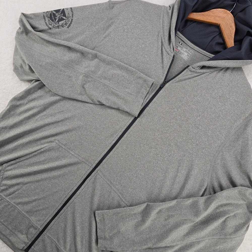 Under Armour HeatGear‎ Mens XL Loose Full Zip Hoodie Gray Recruiting Brigade